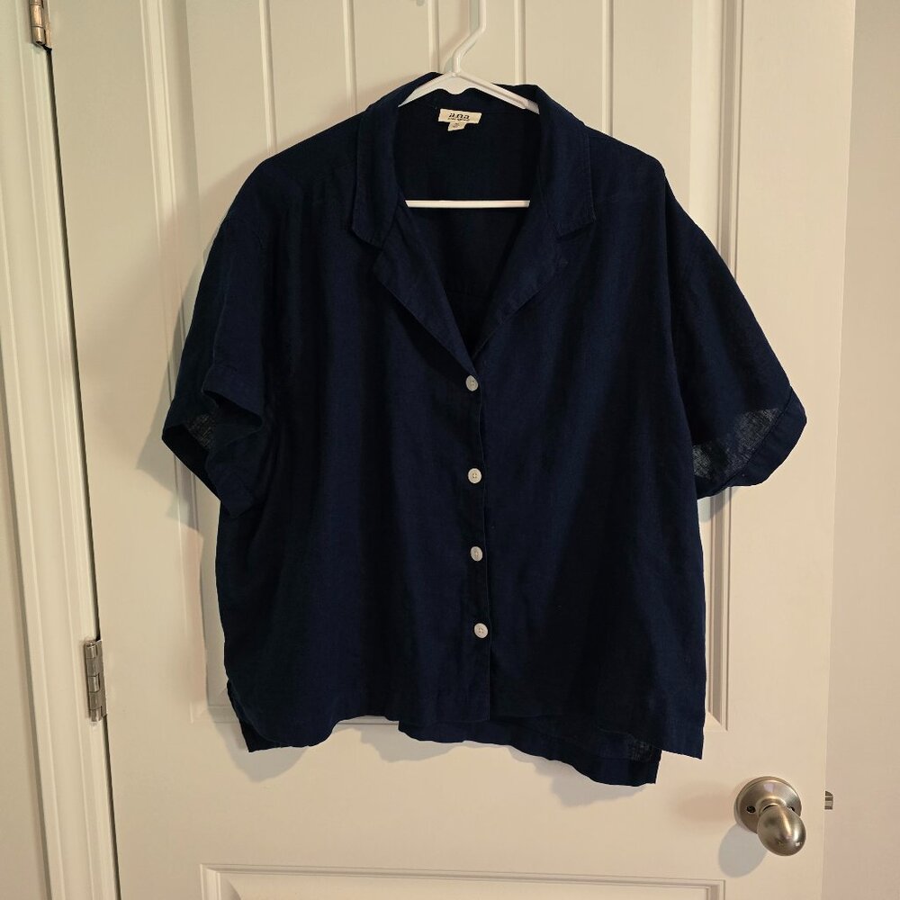 a.n.a. Women Blue Blouse XL Linen Rayon